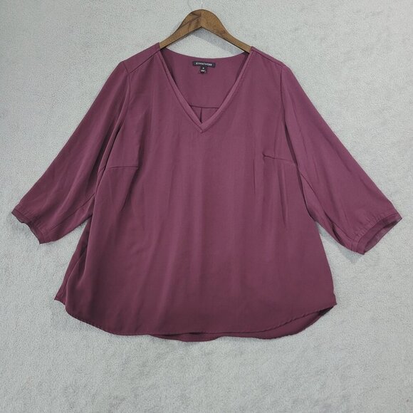 41 Hawthorn Womens V-Neck Blouse 2X Plum 3/4 Sleeve Chiffon - Picture 1 of 9
